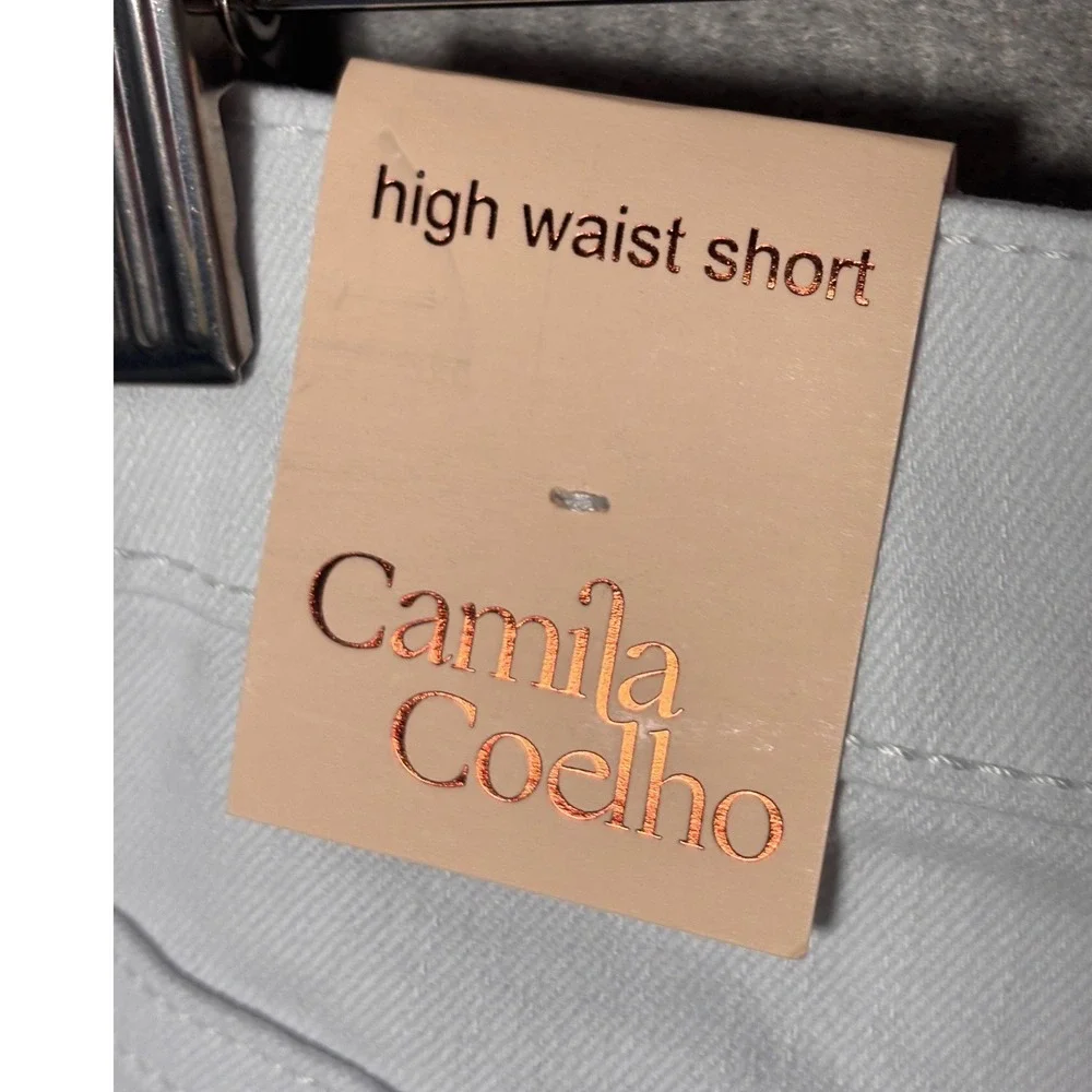 Camila Coelho Womens High Waist Jean Shorts 6 White Floral Eyelet Denim Boho - Picture 5 of 6